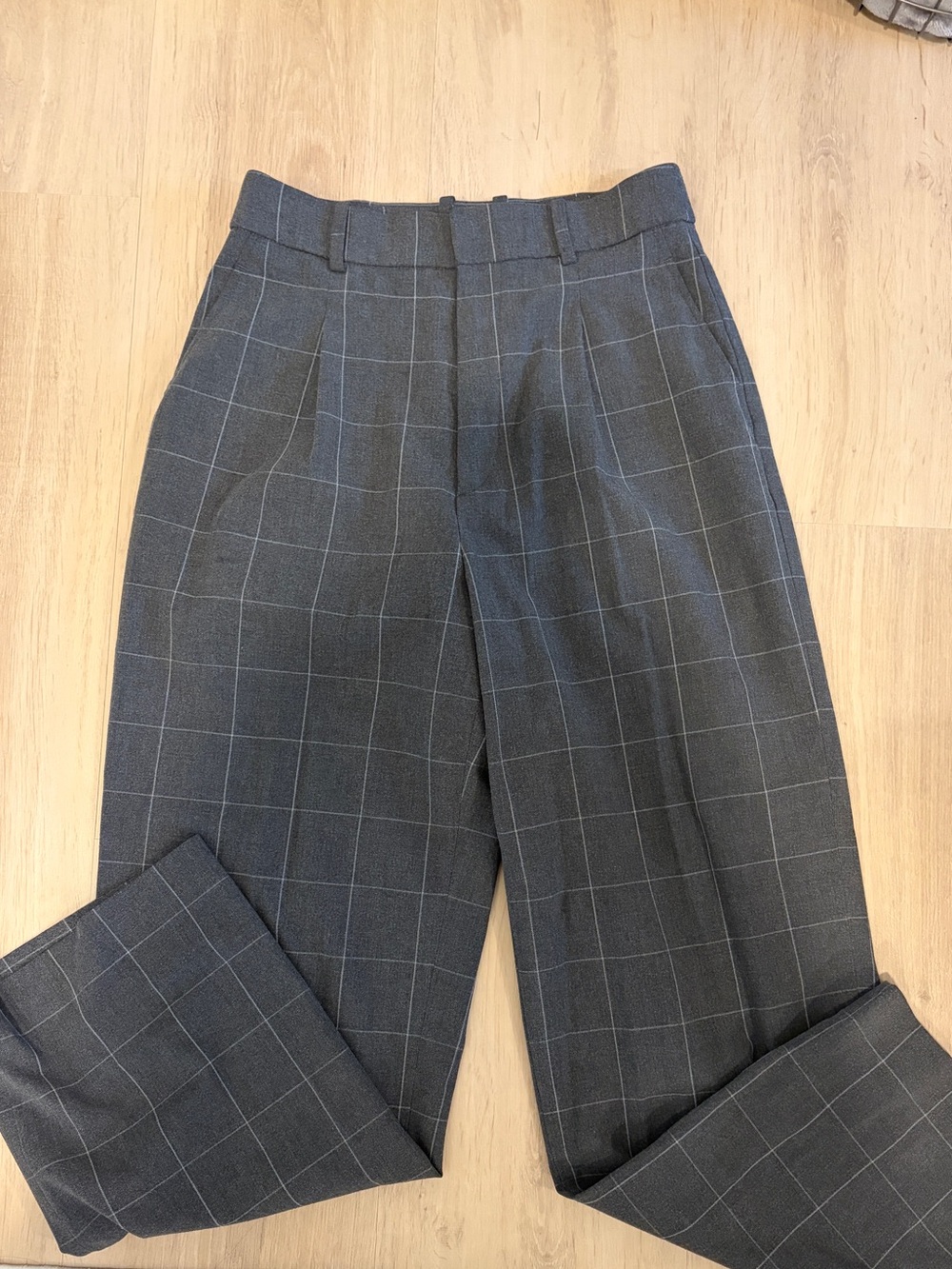 Uniqlo Grey Plaid Wide-Leg Trousers - S